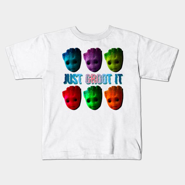 groot popart just do it marvel rofl Kids T-Shirt by denpoolswag